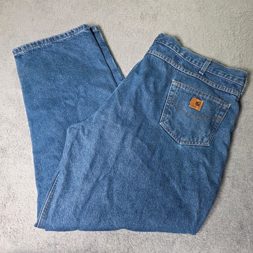 Carhartt Mens 46x32 Flannel Lined Relaxed Fit Jeans Blue B172 DST Plaid Rugged